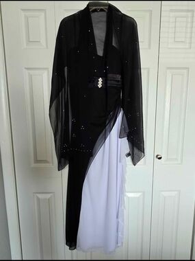 Black and White Evening Gown with Sheer Overlay